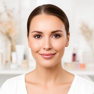 Wahida Bonny in einer hellen Beauty-Suite mit gepflegtem Make-up und ruhigem Blick